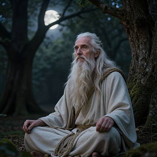 Enigmatic Celtic Sage in Moonlit Grove