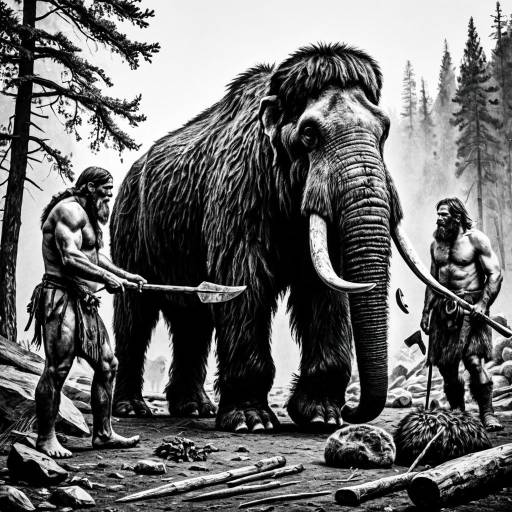 Prehistoric Mammoth Hunting Scene