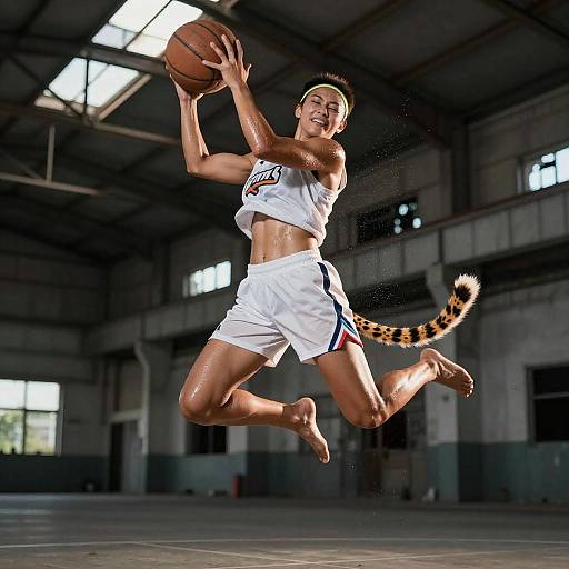 Anthro Cheetah Basketball Player in Midair Layup