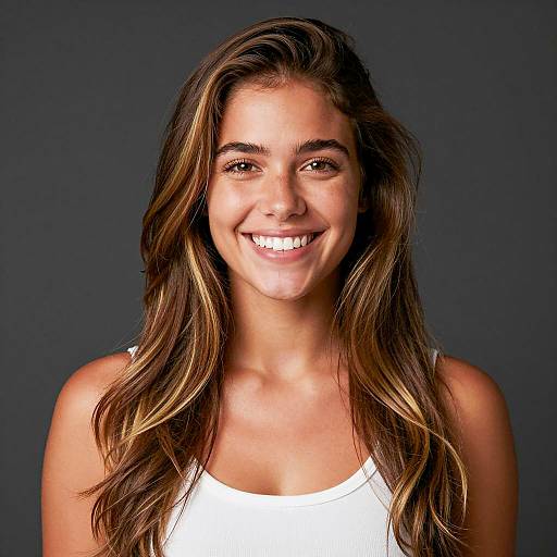 Smiling Young Woman with Long Wavy Hair