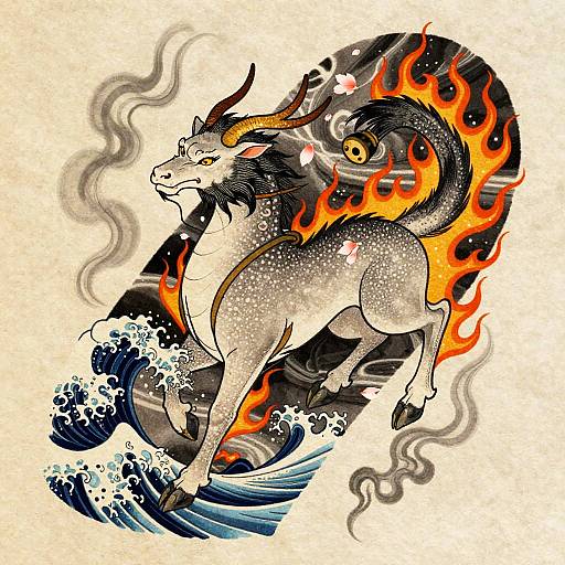 Kirin Ukiyo-e Tattoo Design
