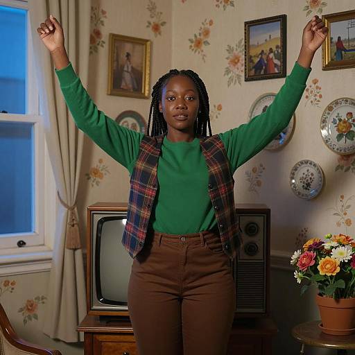 Vintage Living Room Scene with Black Woman