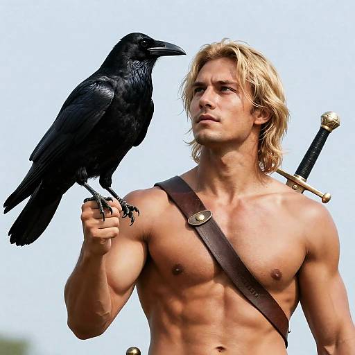 Heroic Portrait of Man with Crow