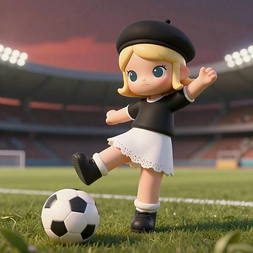 Cartoon Girl Soccer Kick in Stadium