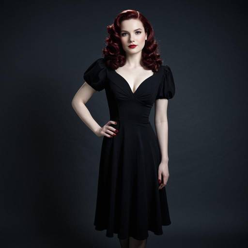 Vintage 1940s Style Woman in Black Dress