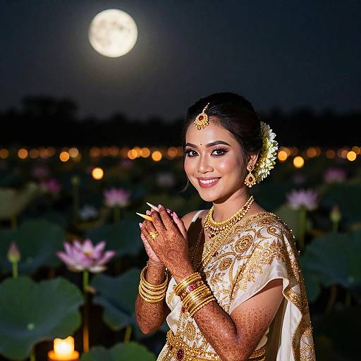 Radiant Thai Bride by Moonlit Lotus Pond