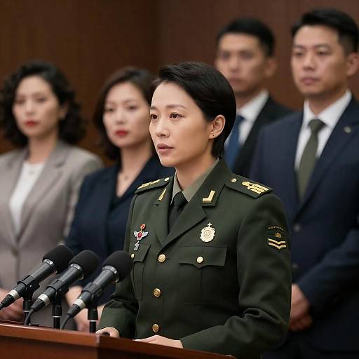 Female Military Officer Speaking at Podium