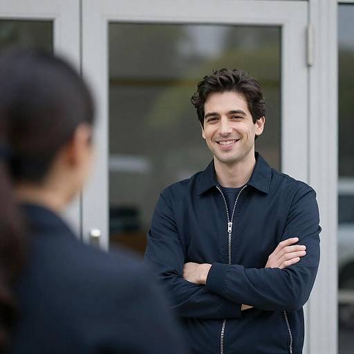 Portrait of Man Smiling by Glass Doors