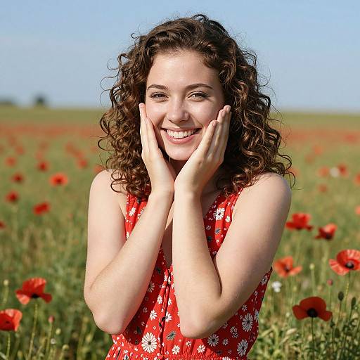 Smiling Woman in Poppy Field