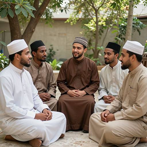 Elegant Muslim Men in Serene Courtyard