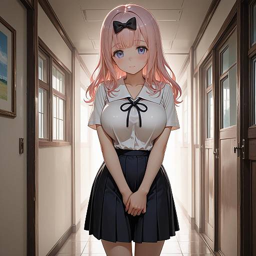 Anime Girl Fujiwara Chika in Hallway