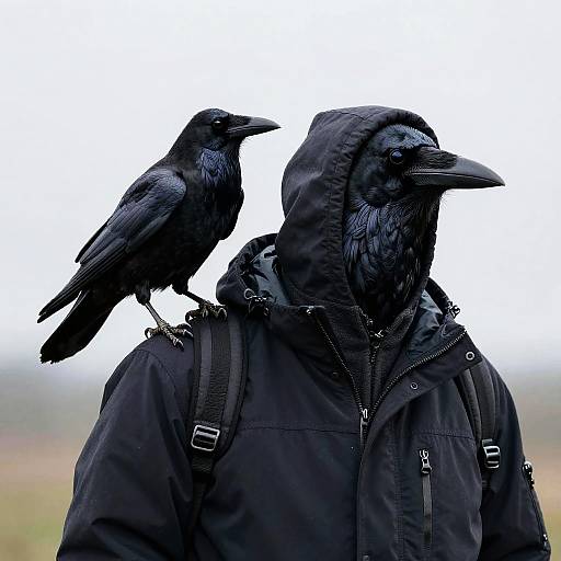 Hooded Crow with Raven Companion