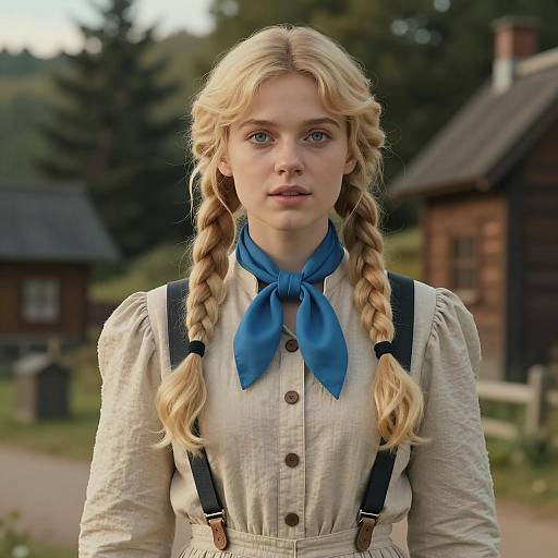 Young Woman in Historical Dress with Blue Scarf