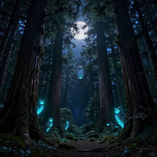 Mystical Nocturnal Forest in Moonlight