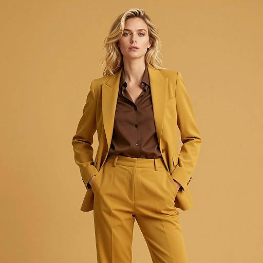 Blonde Woman in Mustard Yellow Suit