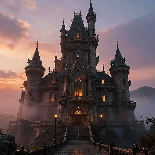Steampunk-Fantasy Fusion Castle at Dusk
