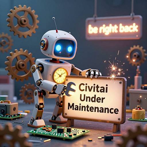 Whimsical Clockwork Robot Repair Scene