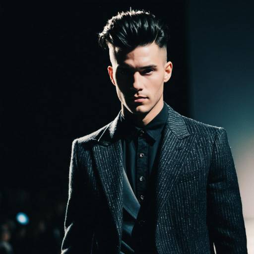 Male Model with Pompadour Fade Hairstyle on Runway