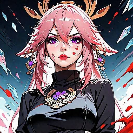 Yae Miko with Broken Glass Reflection