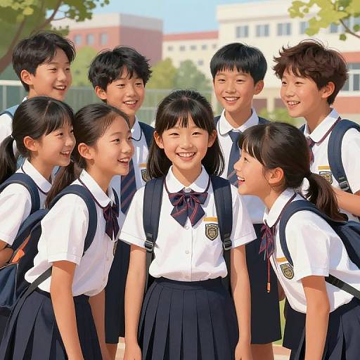 Cheerful Korean School Friends Outdoor