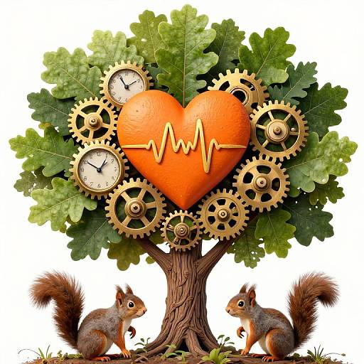Mechanical Oak Tree with Vibrant Heart