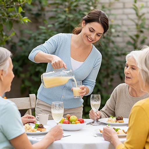 Caring Moment: Lady Serving Elderly Woman