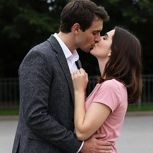 Romantic Outdoor Kiss Between a Couple