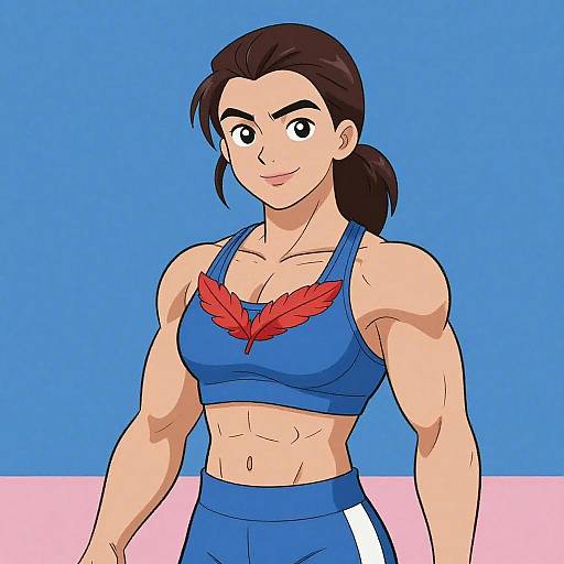 Muscular Woman Cartoon Character in Blue Sportswear