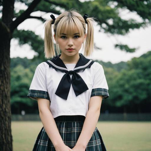 Teen Girl in Japanese School Uniform Outdoors