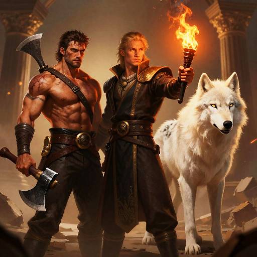 Dramatic Duo: Warriors and Wolf