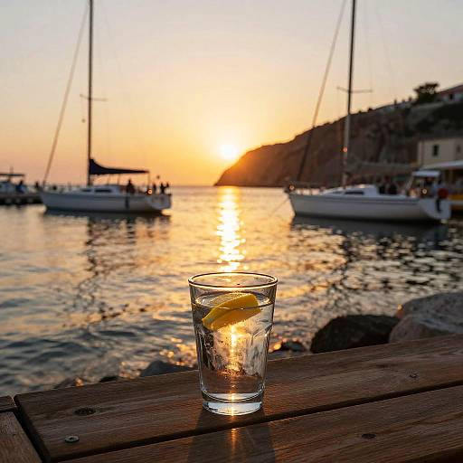 Tranquil Marina Sunset with Lemon Water