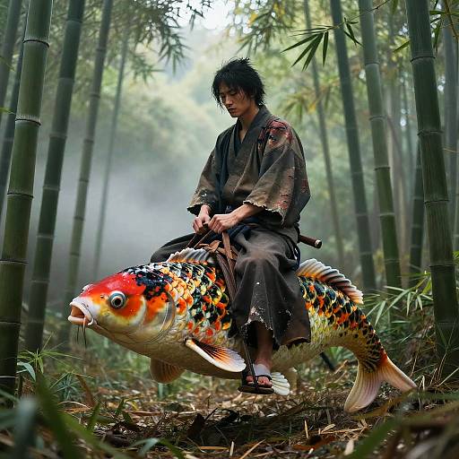 Stoic Ronin Riding Giant Koi-Dragon