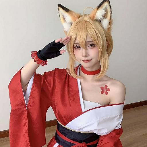 Young Woman Cosplaying Fox Kimono