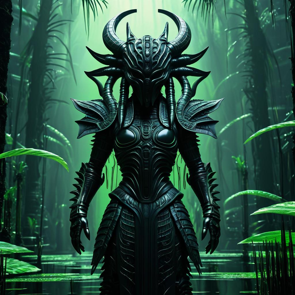 Mayan Humanoid Xenomorph in Toxic Swamp