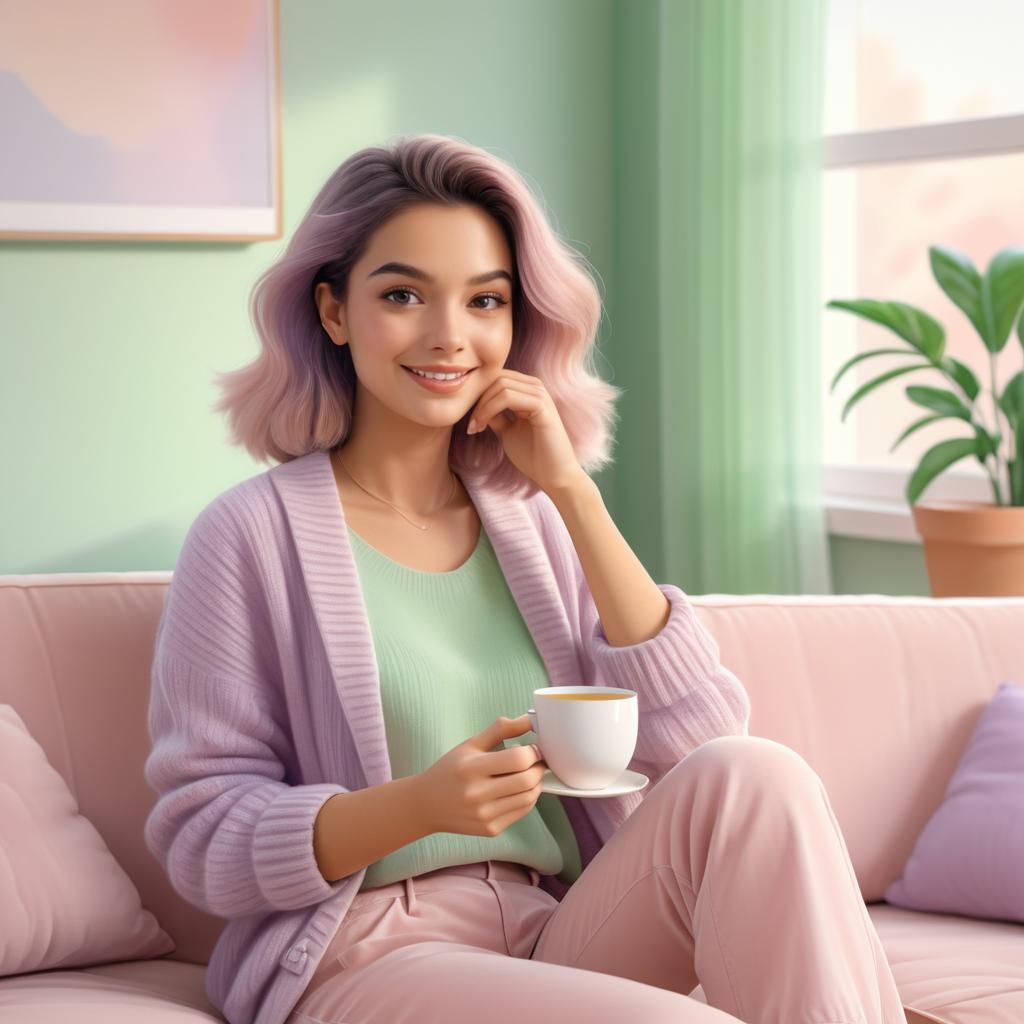 Cozy College Student in Pastel Tones