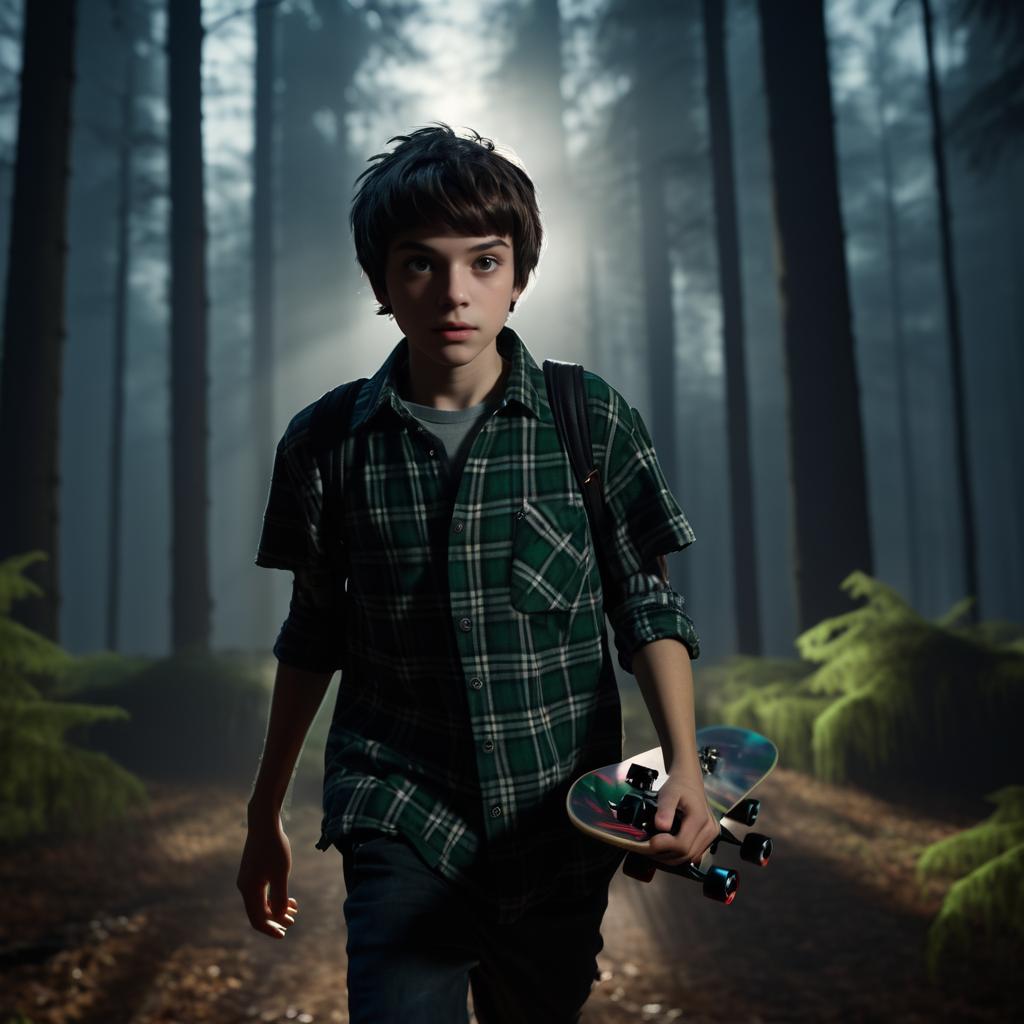 Nervous Teen in Creepy Forest Scene