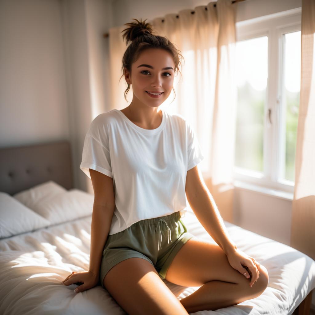 Casual Morning: Young Woman in Sunlight