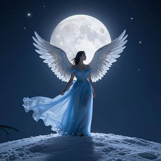 Ethereal Moonlit Winged Woman
