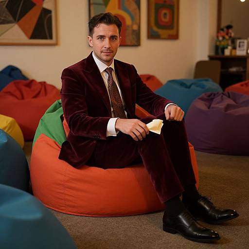 Elegant Man in Burgundy Velvet Suit