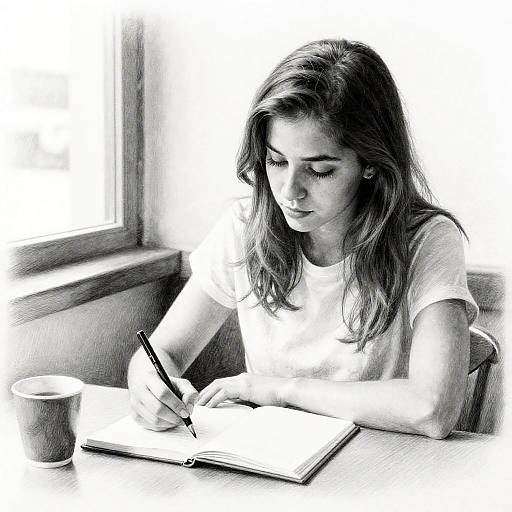 Pencil Drawing of Young Woman Sketching