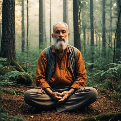 Elderly Man Meditating in Forest Clearing