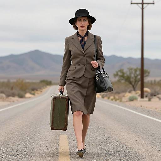 1940s Woman Walking Deserted Gravel Road