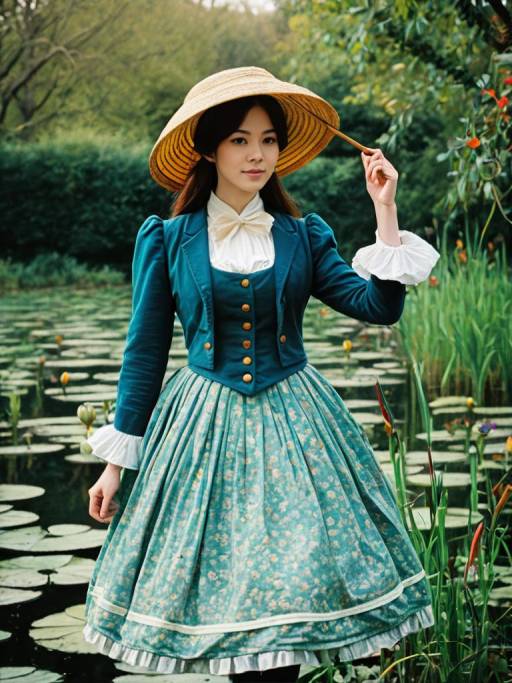 Woman in Monet-Inspired Cosplay Dress