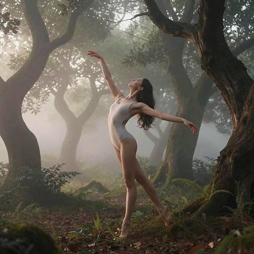 Graceful Elongated Limbs in Misty Forest