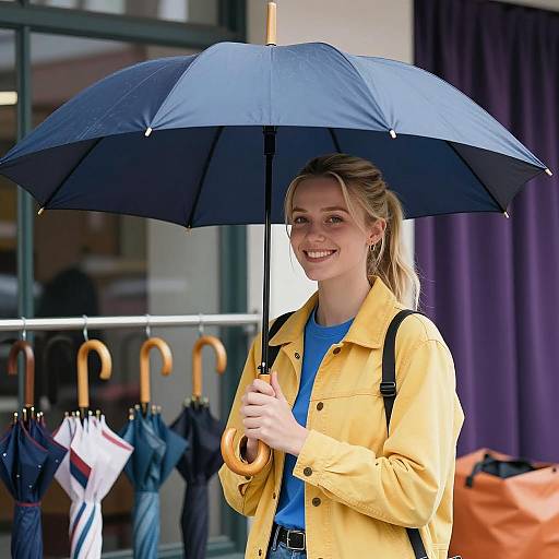 Bright Indoor Scene with Colorful Umbrellas