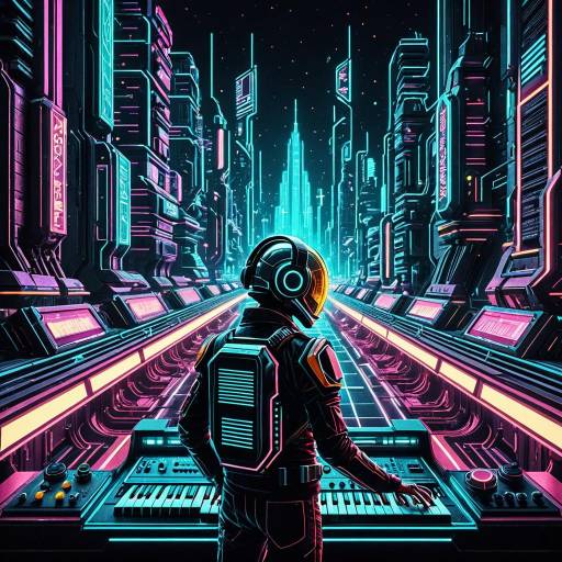 Neon Android Musician in a Futuristic City Neon Android Musician in a Futuristic City