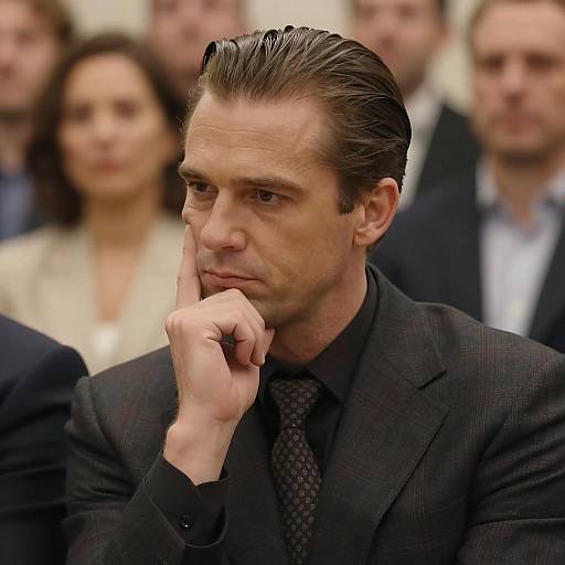 Thoughtful Man in Dark Plaid Suit