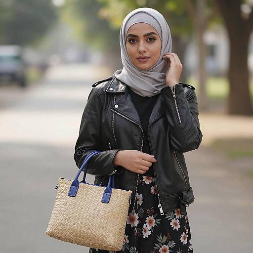 Young Woman in Hijab and Leather Jacket