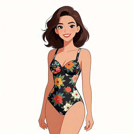 Vintage Floral Swimsuit Woman Portrait