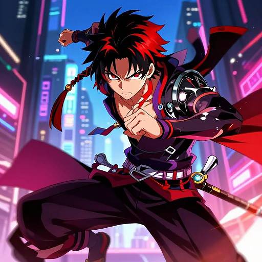 Fierce Cyberpunk Samurai Anime